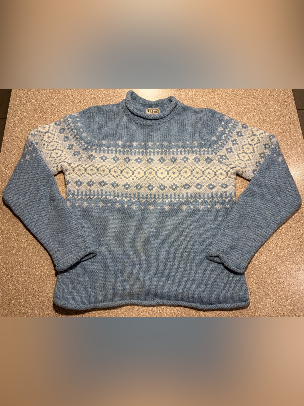 L.L. Bean Fair Isle Nordic Rollneck Wool Sweater Blue / White Women’s Medium (M)